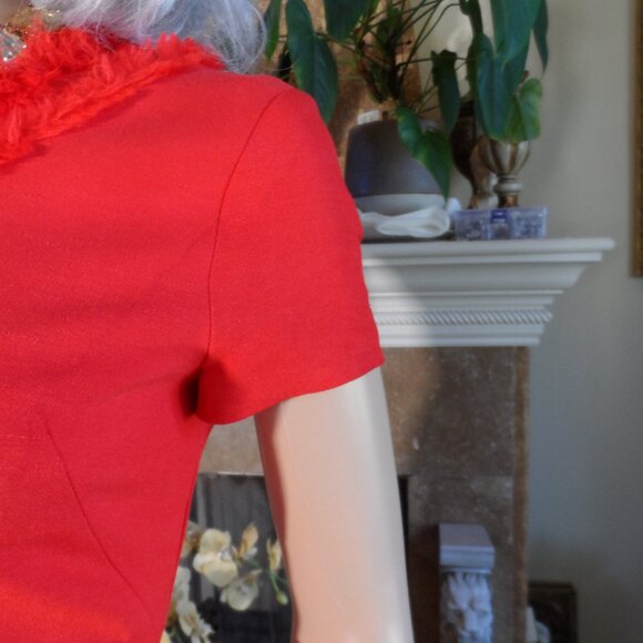 Altuzarra Vibrant Red Sheath Dress w/Asymetrical Fringe Detail Sise FR 36- US 4 - Picture 10 of 16